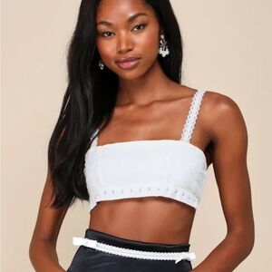 Lace-Trim White Crop Tank Top